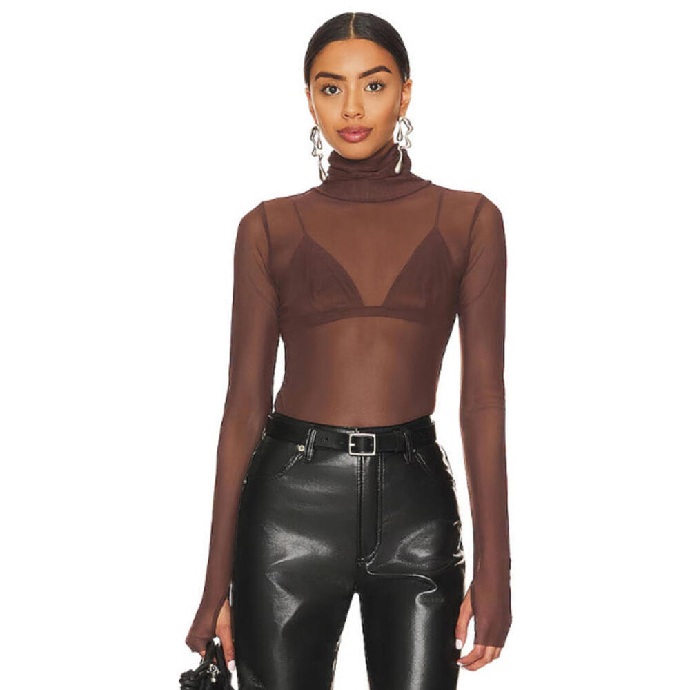 AFRM x REVOLVE Milo Bodysuit in Cappuccino Long Sleeve Top sheer size M NWT
